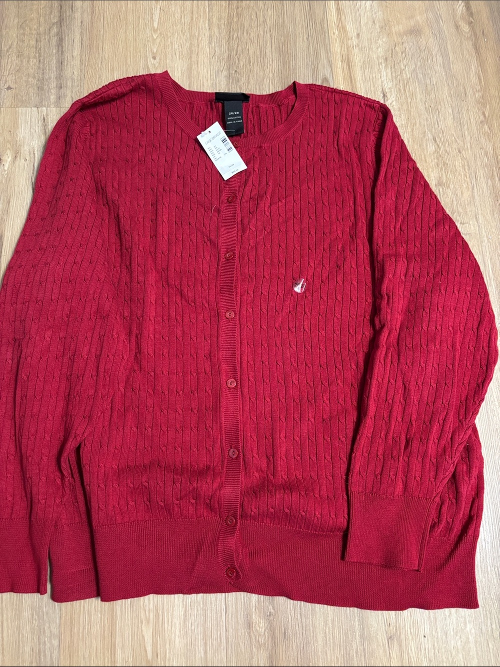 Lane Bryant 26/28 Classic Red Cable-Knit Cardigan Sweater